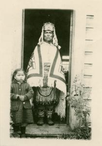 Billy Williams in full Haida regalia with his daughter