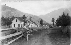 Scene in Bella Coola, B.C.: Indian homes in the new town