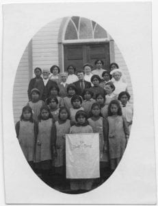 [Elizabeth Long Memorial Home: children and auxiliary women with banner]